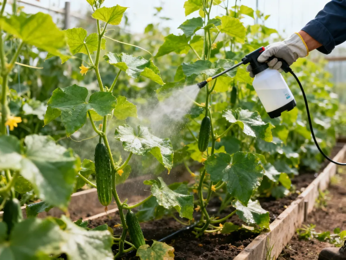 Opryskiwanie ogórków środkiem ochrony roślin